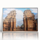 Art deco poster of Jordan scenery in muted beige tones, acrylic print framed in white, ideal for modern art wall decor.