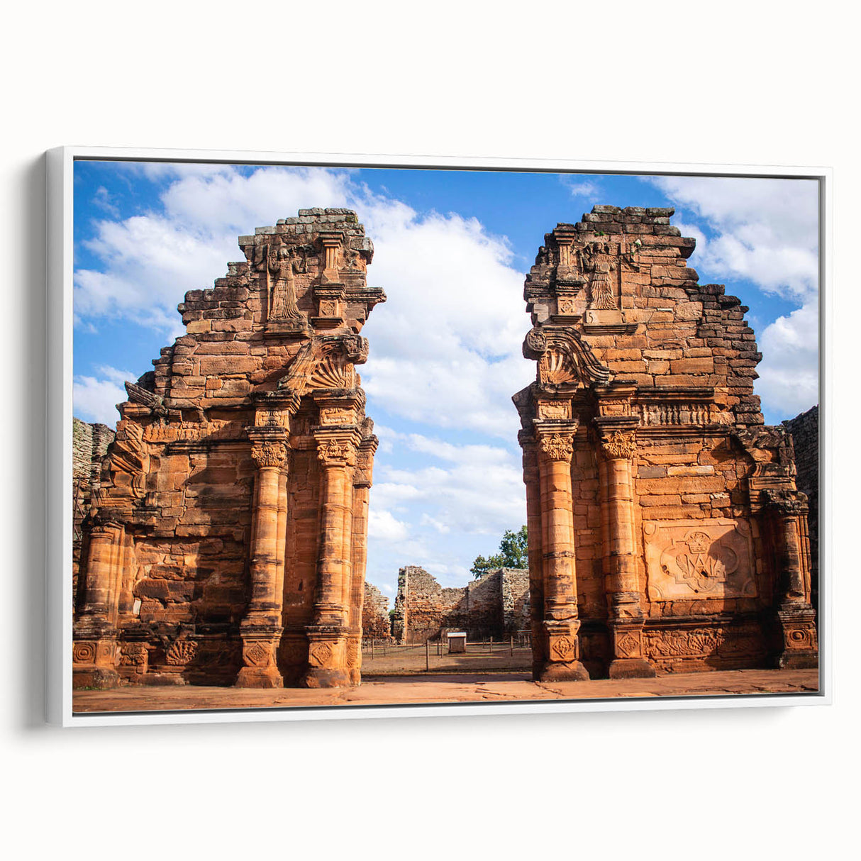 Vintage poster art of a Middle Eastern Jordan scenery on a framed canvas with a white border.