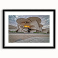 Extra large abstract art print of a colorful, textured Middle Eastern Qatar scenery on a black framed mat.
