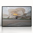 Large abstract wall art depicting a Middle Eastern Qatar scenery in black and white tones on a framed acrylic.
