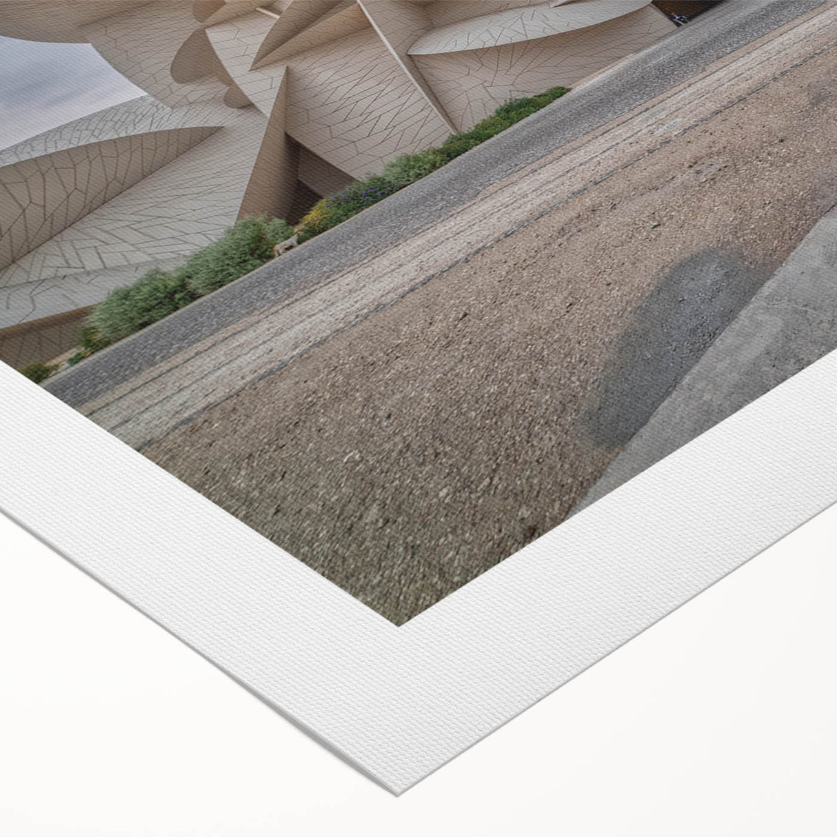 Art deco poster of Qatar scenery in soft pastel hues on rolled canvas, suitable for dining room decor.