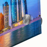 Large abstract wall art of Abu Dhabi skyline in muted gray tones on acrylic glass, ideal for dining room art.