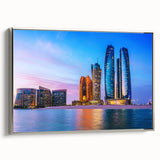 Framed canvas depicting a colorful Abu Dhabi landscape, ideal for adding a vibrant touch to any living space.