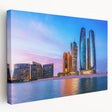 Large stretched canvas depicting the Abu Dhabi skyline in muted earth tones, suitable for kitchen wall art.