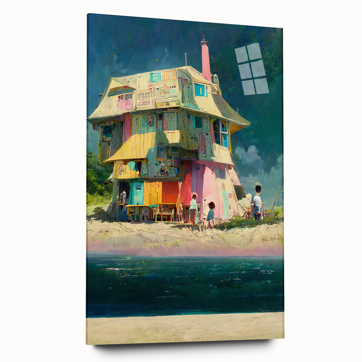 Large abstract wall art of Tahiti's oceanic scenery on acrylic glass, in blue and green tones.
