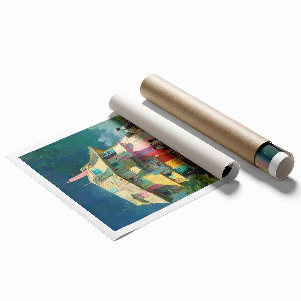Extra large wall art of Tahiti's coast, featuring lush florals in vibrant greens and blues.