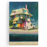 Black and white stretched canvas of Tahiti's coast, ideal for kitchen wall art.