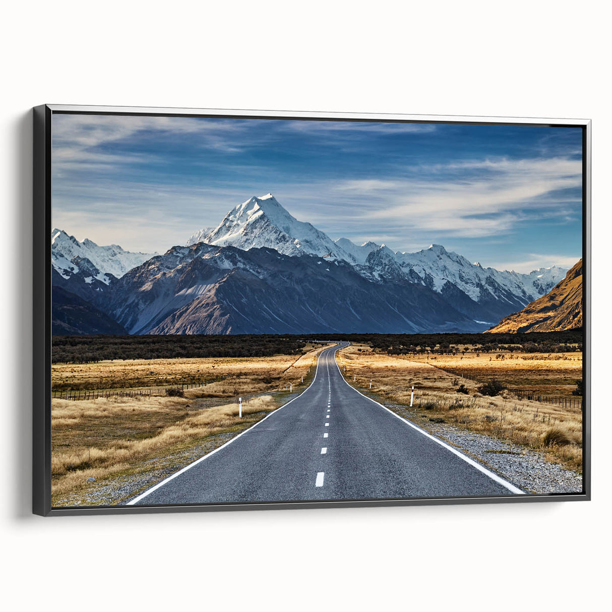 Black and white landscape art painting of Canterbury, New Zealand on framed canvas, suitable for bedroom wall decor.