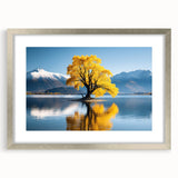 Textured art print depicting an abstract Otago, New Zealand scenery in muted earth tones on a silver-framed mat.