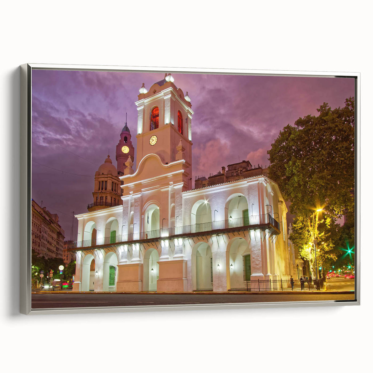 Landscape art painting of Buenos Aires with vibrant colors on a framed canvas, ideal for living room decor.