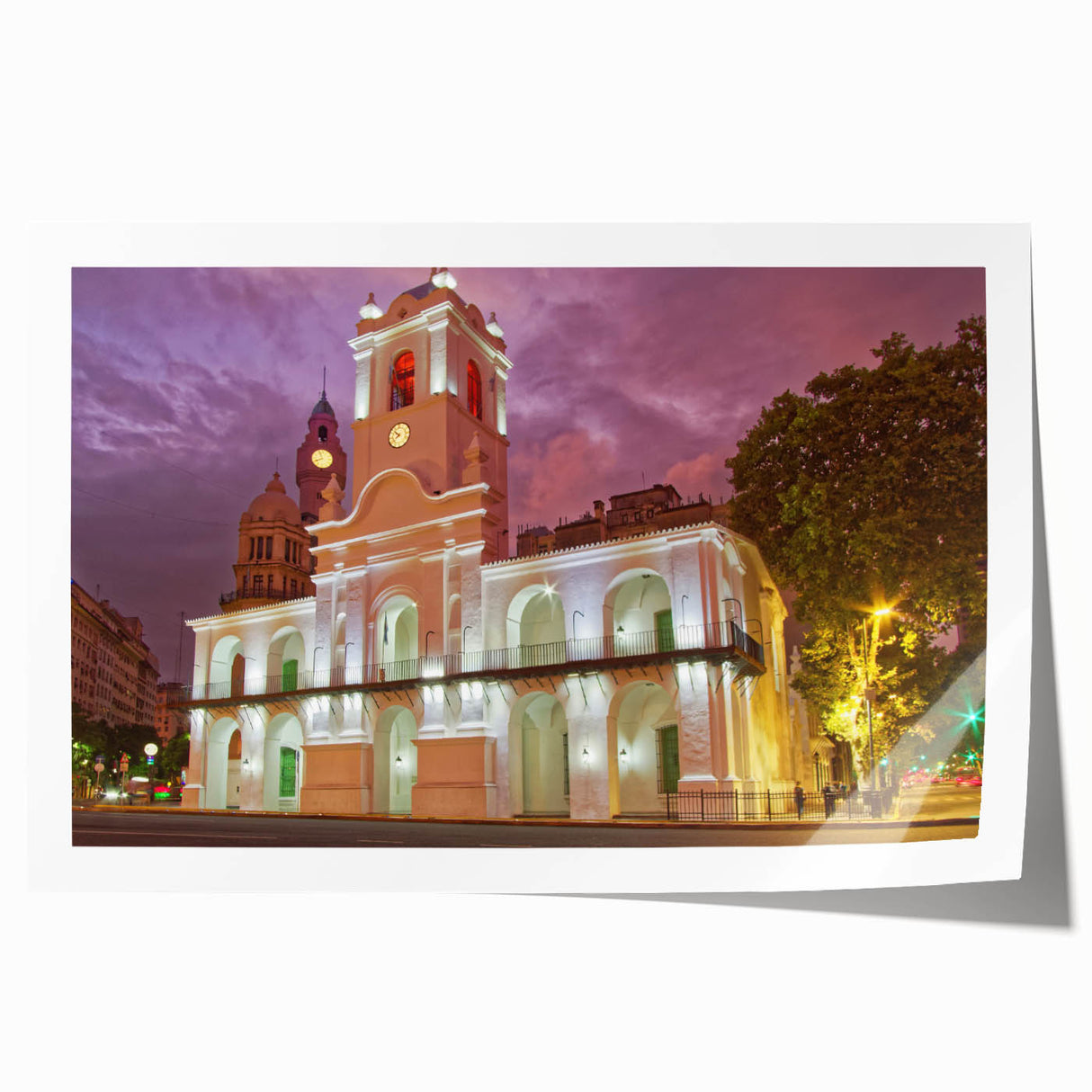 Extra large rolled print of Buenos Aires skyline with soft pastel shades, ideal for art wall dining room decor.