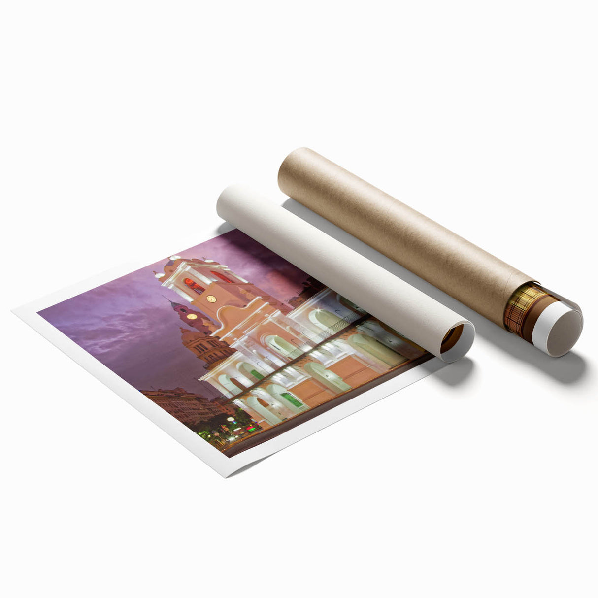 Extra large rolled print of a Buenos Aires cityscape featuring vibrant sunset hues, ideal for classy bathroom wall art.
