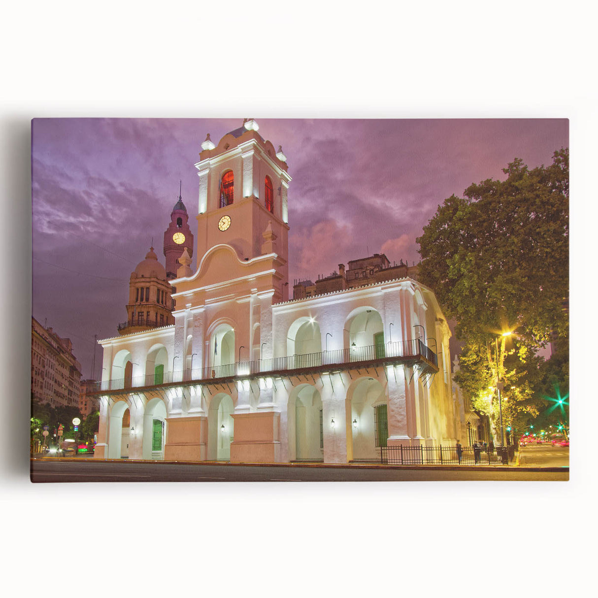 Black and white stretched canvas of Buenos Aires cityscape, ideal for kitchen wall art.