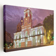 Side view of a stretched canvas featuring a muted color palette of Buenos Aires scenery, ideal for kitchen wall art.