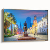 Framed canvas of Santiago, Chile landscape in black and gold tones, ideal for bedroom wall art.