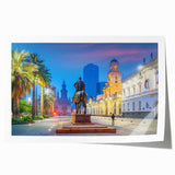 Rolled print of Santiago, Chile skyline in muted earth tones, ideal for art wall dining room.
