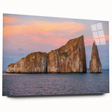Large abstract wall art of a Galapagos scenery in muted earth tones on acrylic glass, ideal for bedroom or dining room decor.