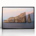 Large abstract wall art of a Galapagos scenery in muted earth tones, framed in black acrylic.