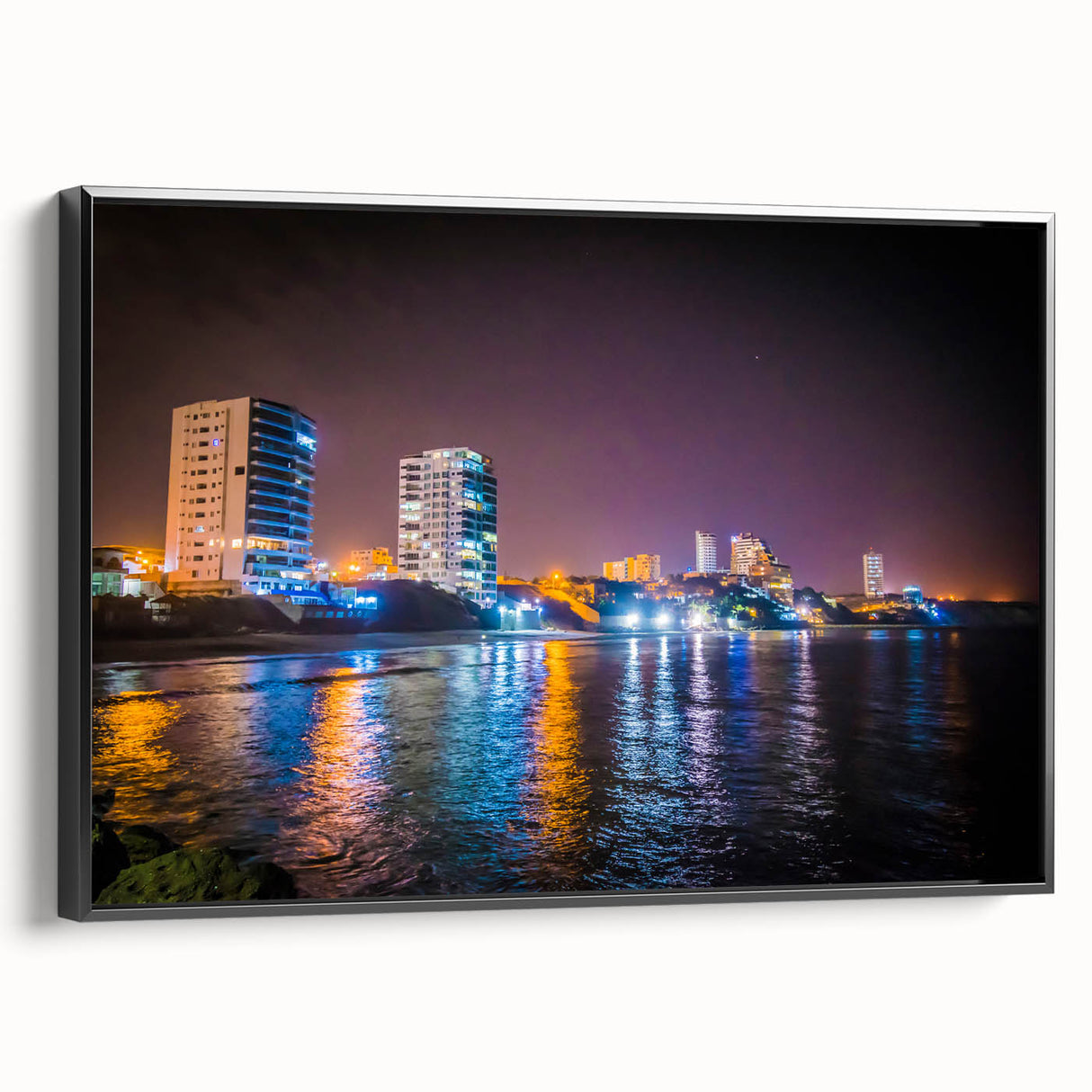 Black and white vintage poster art of an Ecuadorian landscape on framed canvas, ideal for bedroom wall decor.