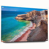 Acrylic print of a South American landscape in muted earth tones, ideal for dining room decor.