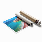 Extra large rolled print of a floral scene in vibrant green and pink tones, ideal for classy bathroom wall art.