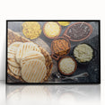 Large abstract wall art depicting a vibrant Venezuelan landscape in mid-century modernist style, framed in black acrylic.