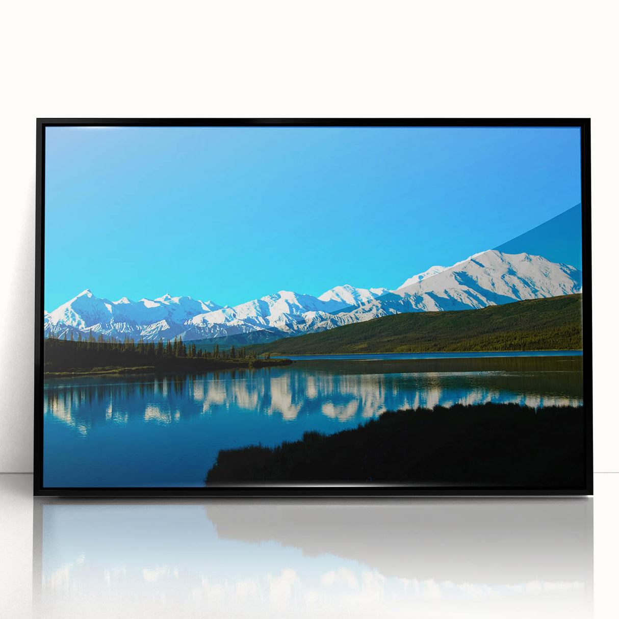 Large abstract wall art of Denali, Alaska in muted earth tones on a framed acrylic, suitable for modern art wall decor.