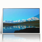 Acrylic print of Denali, Alaska with muted earth tones in an art deco style, ideal for modern art wall decor.