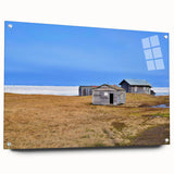 Large abstract wall art depicting an Alaskan landscape on acrylic glass, suitable for bedroom or dining room decor.