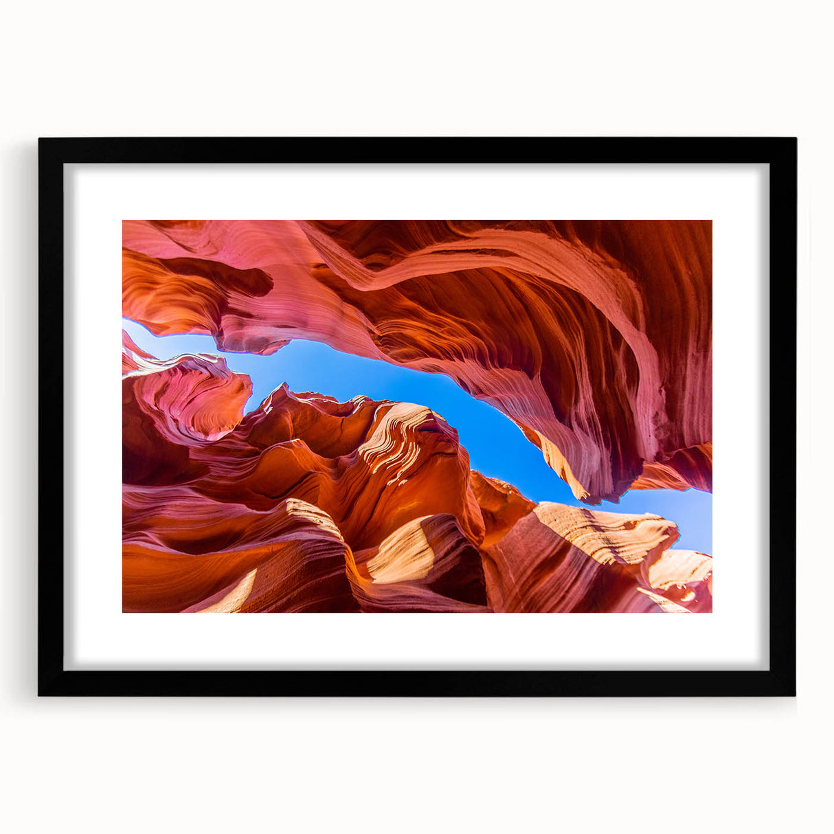 Extra large textured abstract art print of Arizona Antelope scenery in vibrant colors, framed in black.