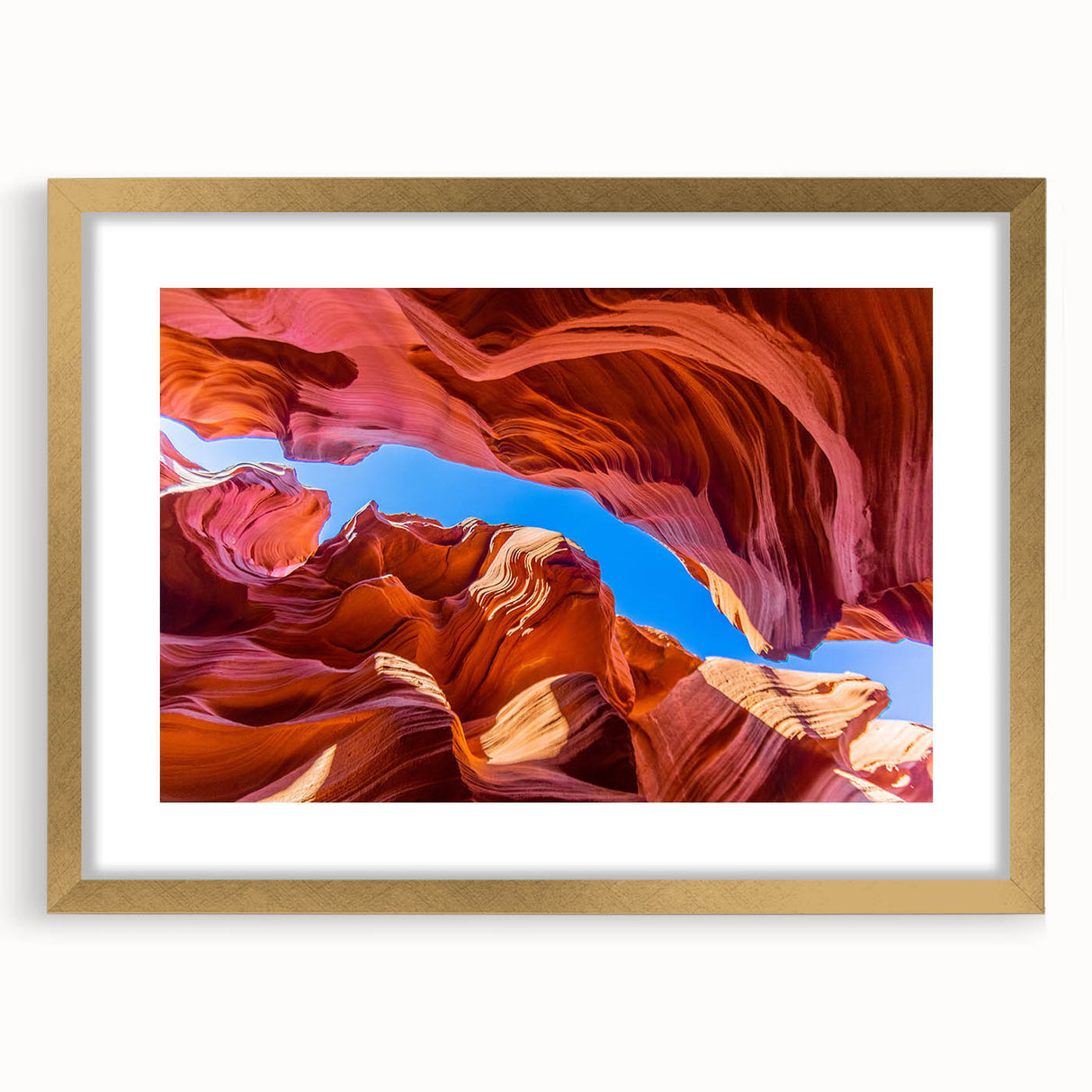 Extra large abstract art print of Arizona's Antelope Canyon in textured style, featuring orange and red tones.