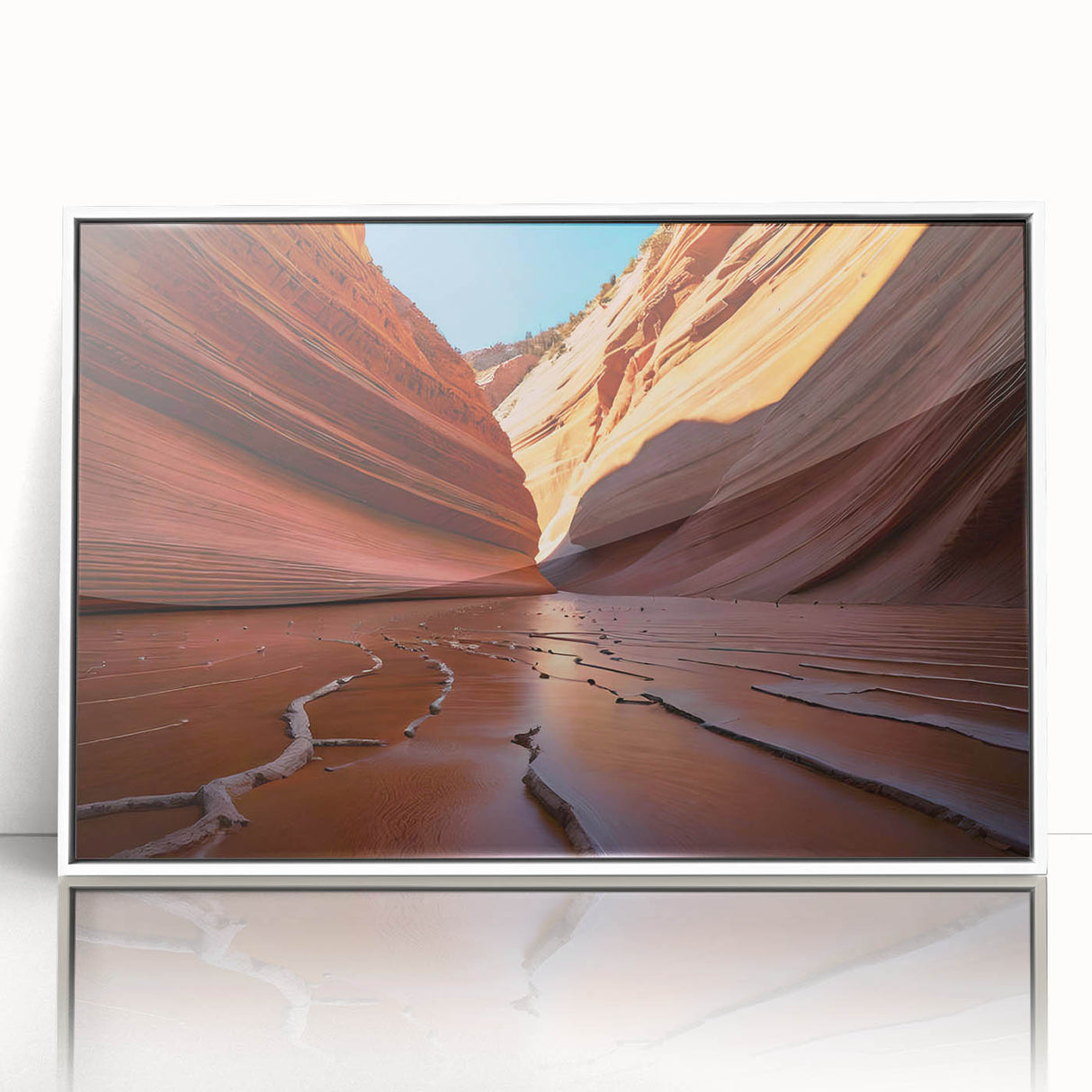 Framed acrylic print of Coyote Buttes in Arizona, featuring earthy red and orange tones, ideal for modern art wall decor.