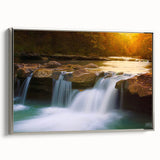 Framed canvas featuring a vintage-style landscape painting of Arkansas scenery in colorful art tones.