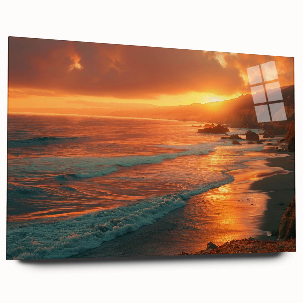 Acrylic print of Big Sur coastline in muted earth tones, ideal for bedroom or dining room art.