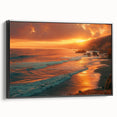 Black and white framed canvas of Big Sur landscape, ideal for bedroom wall art in a vintage poster style.
