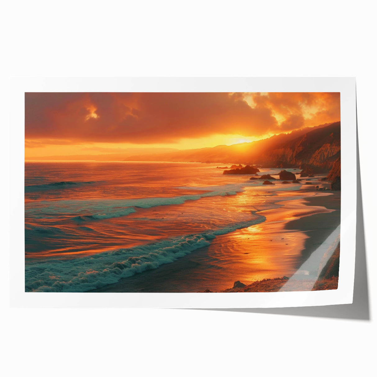 Rolled print of Big Sur landscape in soft pastel shades, ideal for dining room wall art.
