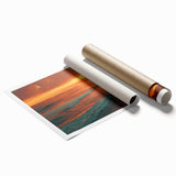 Extra large rolled print depicting Big Sur landscape with muted green and blue tones, ideal for classy bathroom wall art.