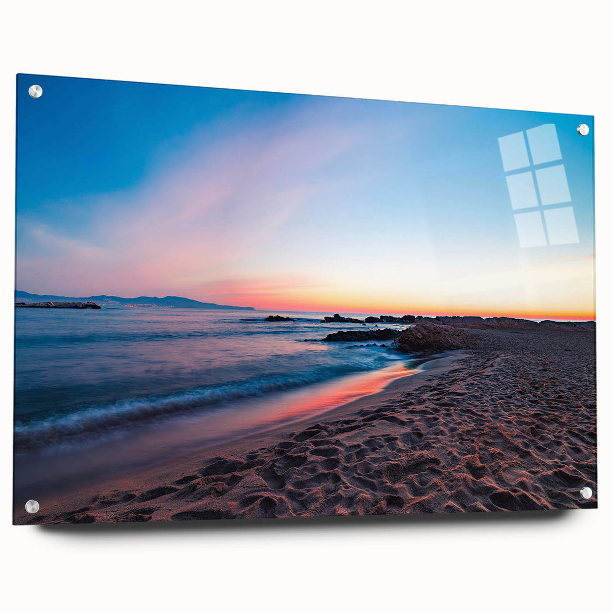 Large abstract wall art depicting the Catalina, California scenery in vibrant hues on acrylic glass.