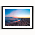 Extra large colorful art print of abstract Catalina, California scenery on textured canvas, framed in black.