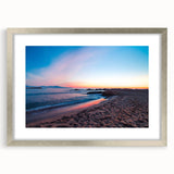 Textured abstract art print of Catalina, California in muted earth tones on a silver-framed canvas.