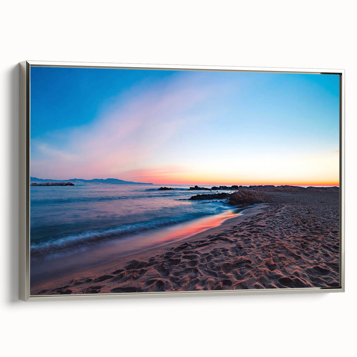 Landscape art painting of Catalina, California on a framed canvas, featuring colorful art with black accents.