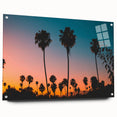 Acrylic print of Los Angeles skyline in muted gray and blue tones, suitable for bedroom or dining room decor.