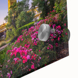 Large abstract wall art of Sacramento scenery in mid-century modernist style on acrylic, ideal for dining room art.