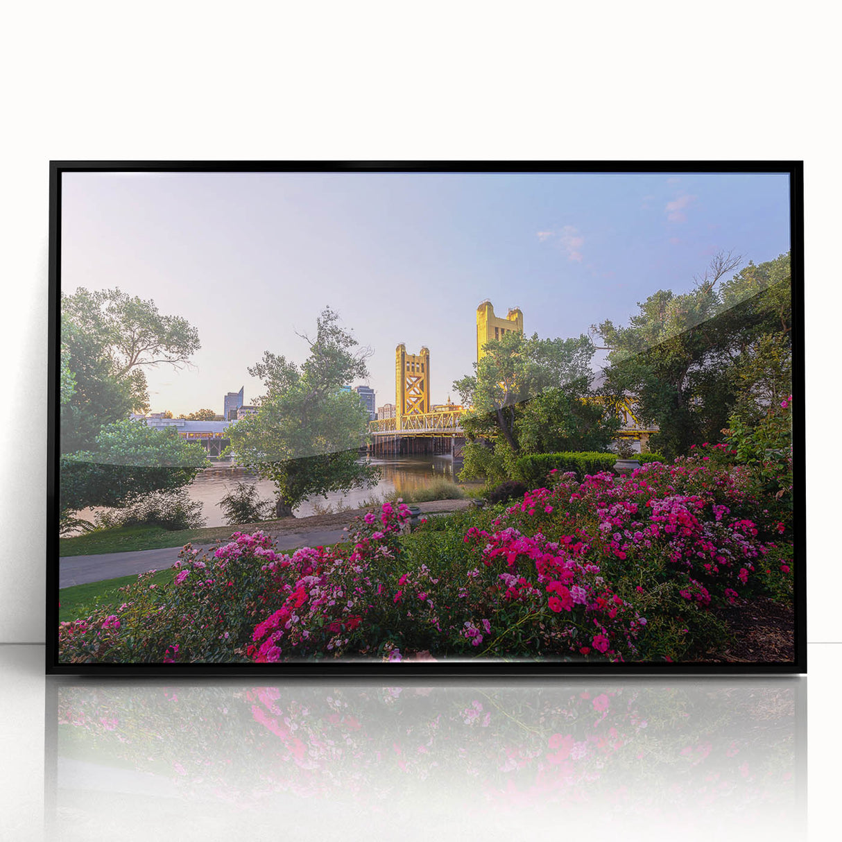Large abstract wall art of Sacramento skyline in muted earth tones on a framed acrylic, suitable for modern art wall decor.