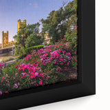 Extra large framed canvas featuring a textured depiction of Sacramento's cityscape in black with colorful art accents.