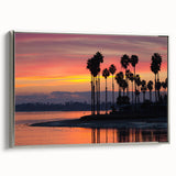 Framed canvas featuring a vintage-style landscape painting of San Diego, with colorful art on a black background.