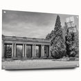 Acrylic print of a large abstract depiction of Denver, Colorado in vibrant blue and green tones, ideal for dining room decor.