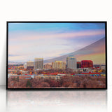 Large abstract wall art featuring a stylized view of Colorado Springs in muted earth tones on a framed acrylic panel.