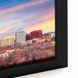 Extra large black wall art of Colorado Springs with colorful textured imagery on framed canvas, ideal for living room decor.