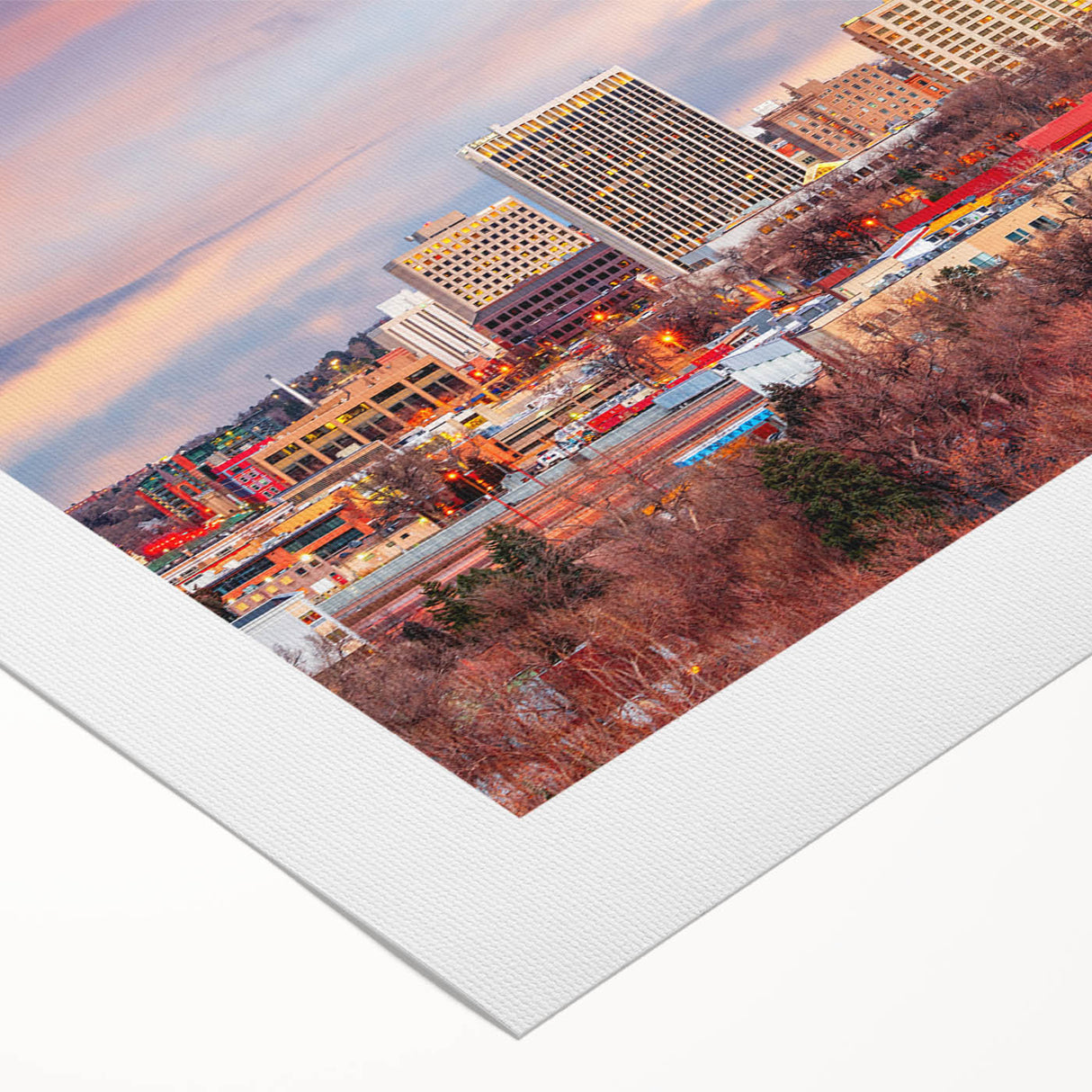 Art deco poster of Colorado Springs with pastel colors on rolled canvas, suitable for dining room wall art.